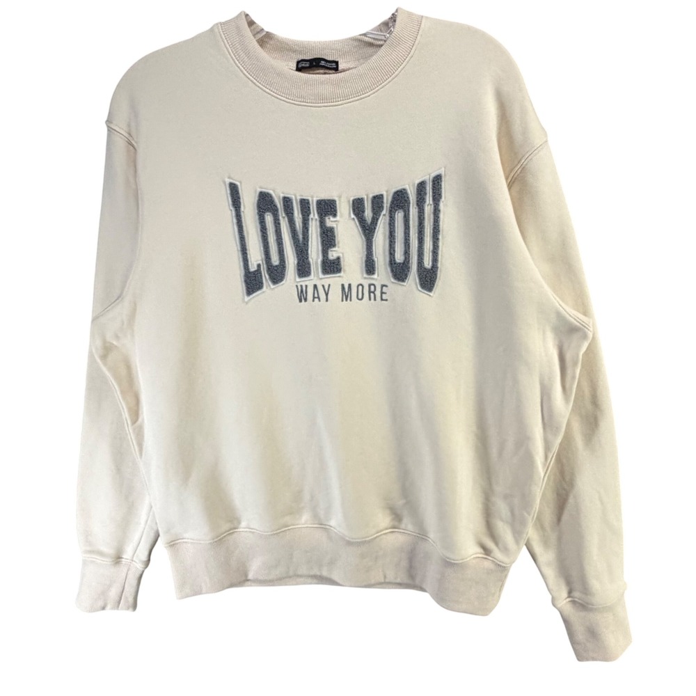 Le La Lo Love You Way More Chenille Sweatshirt Womens L Cream Cozy Girly Weekend